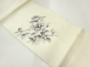 作家物　ひげ紬手描き山茶花模様名古屋帯